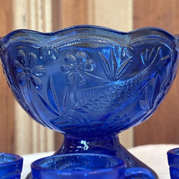 Tiny Blue Glass Punch Bowl Set - Picture 3 of 5